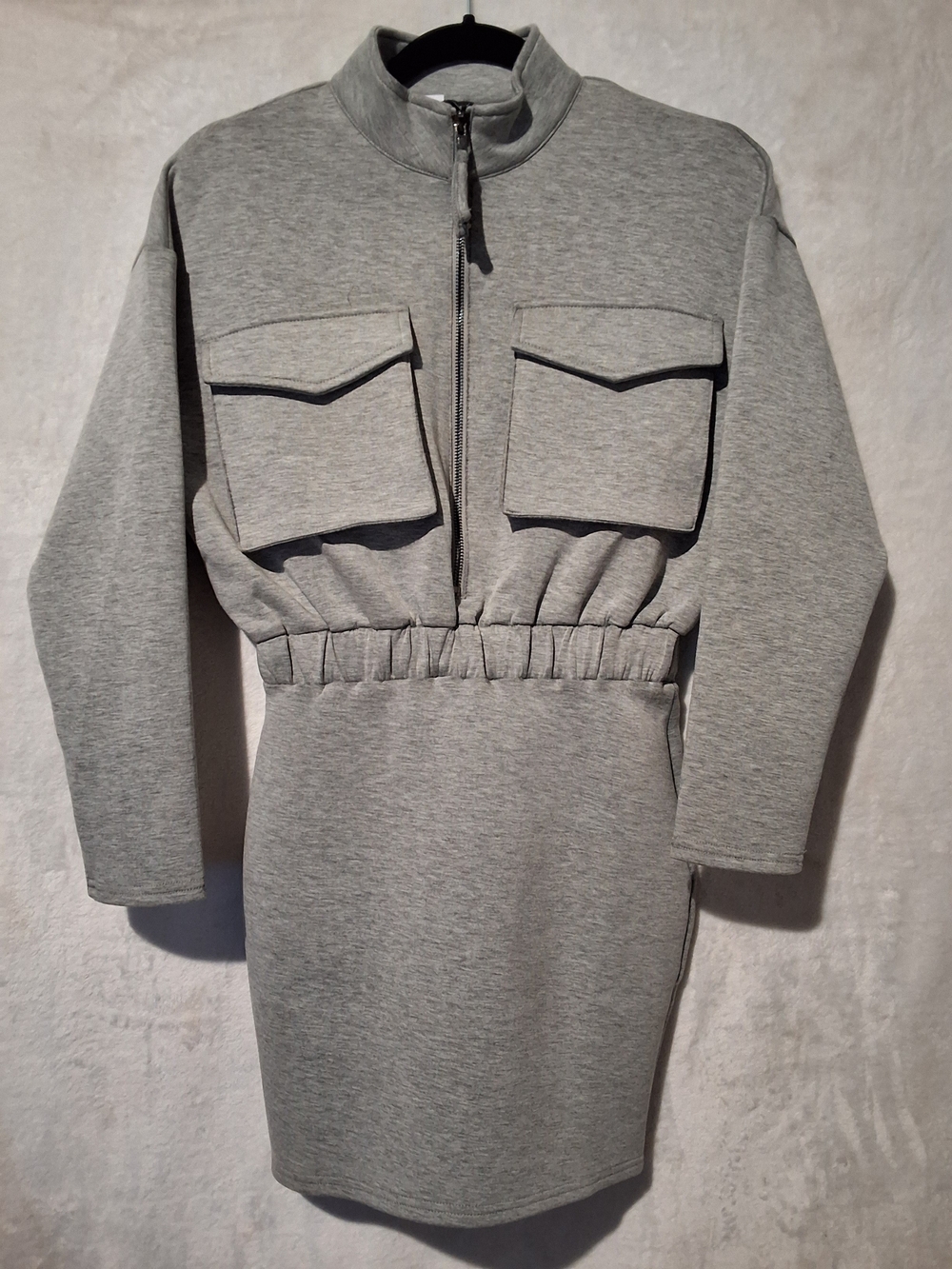 privy Heather Gray Long Sleeve Zip Front Pocket Dress